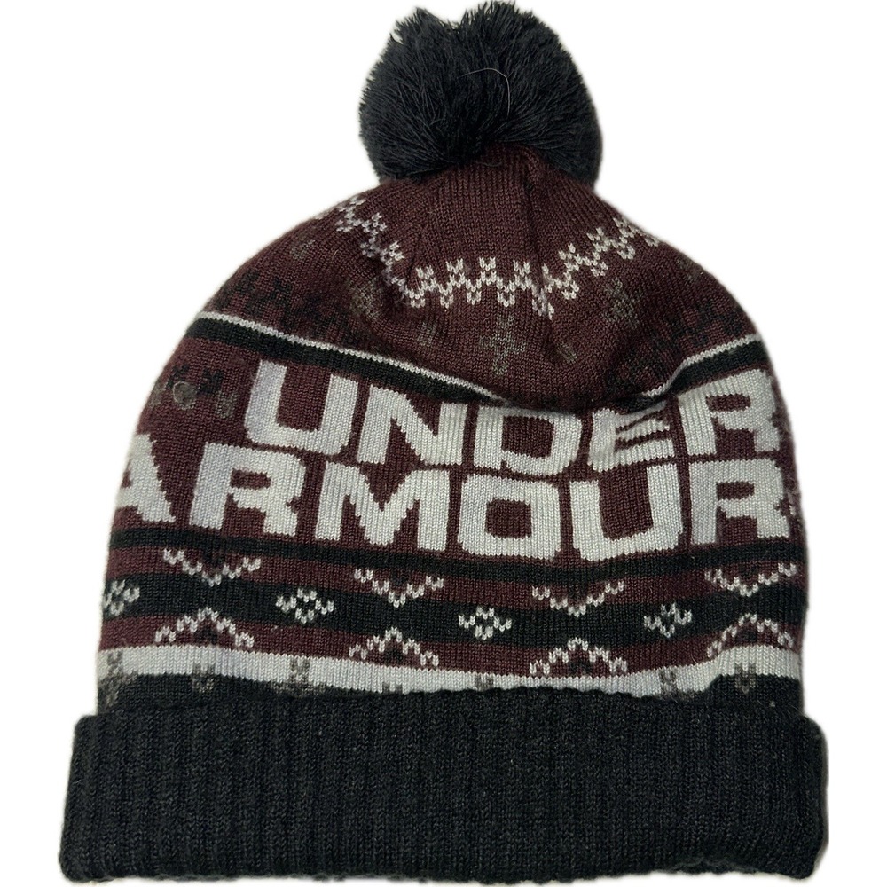 Under Armour Cold Gear Graphic Pom Pom Winter Beanie Hat Purple Gray‎ Black